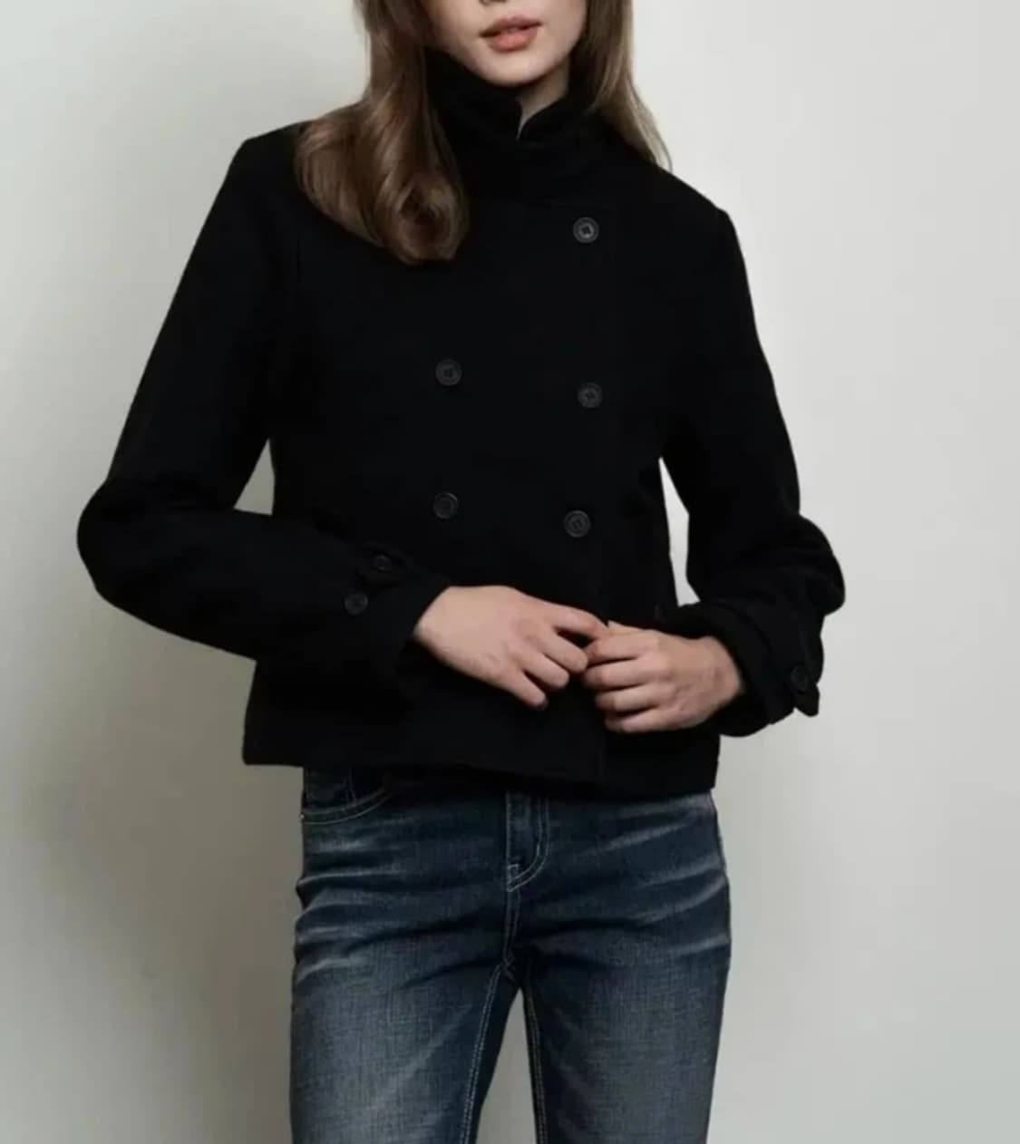 타임 울 100% 블랙 더블버튼 숏코트 ~55 상품이미지2
