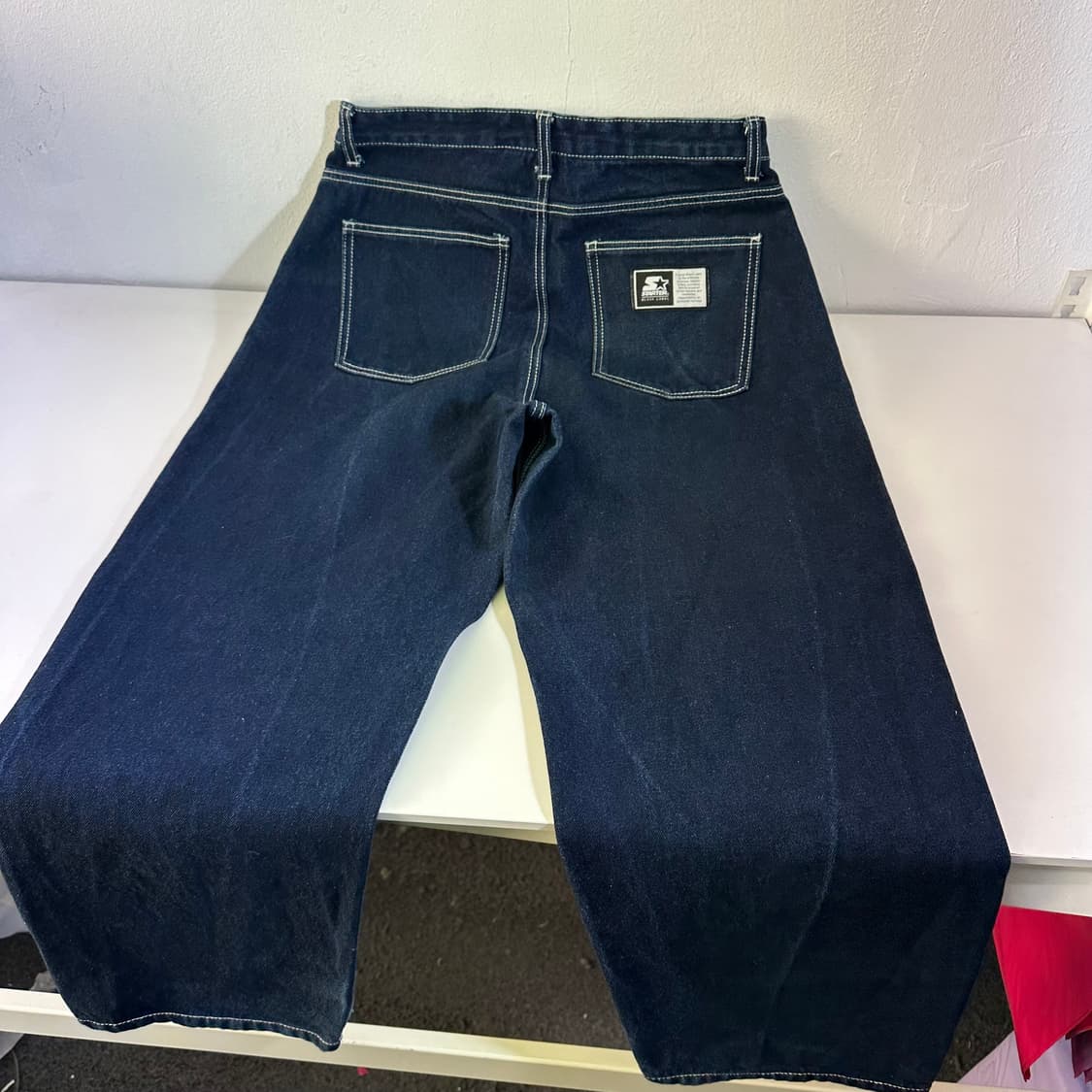 M 스타터 하이웨스트 세미와이드핏 생지 뒷포켓로고 데님팬츠 청바지 상품이미지3