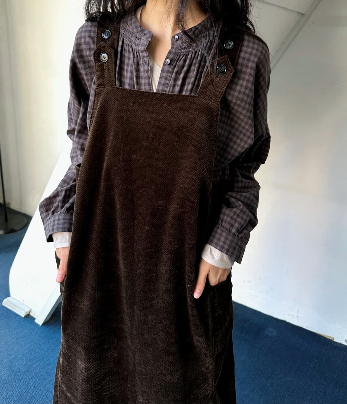 Brushed cotton dungaree dress 상품이미지2