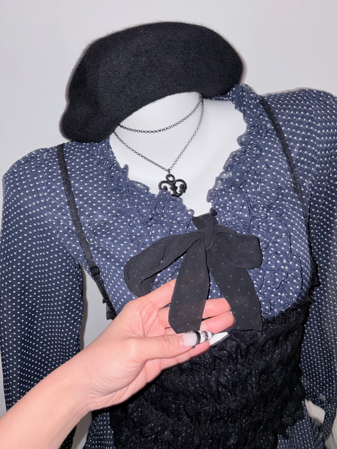 공겜여주 코디세트 (프릴, 도트, 리본, 퍼 아우터) 🖤🎵🎵🎵 상품이미지6