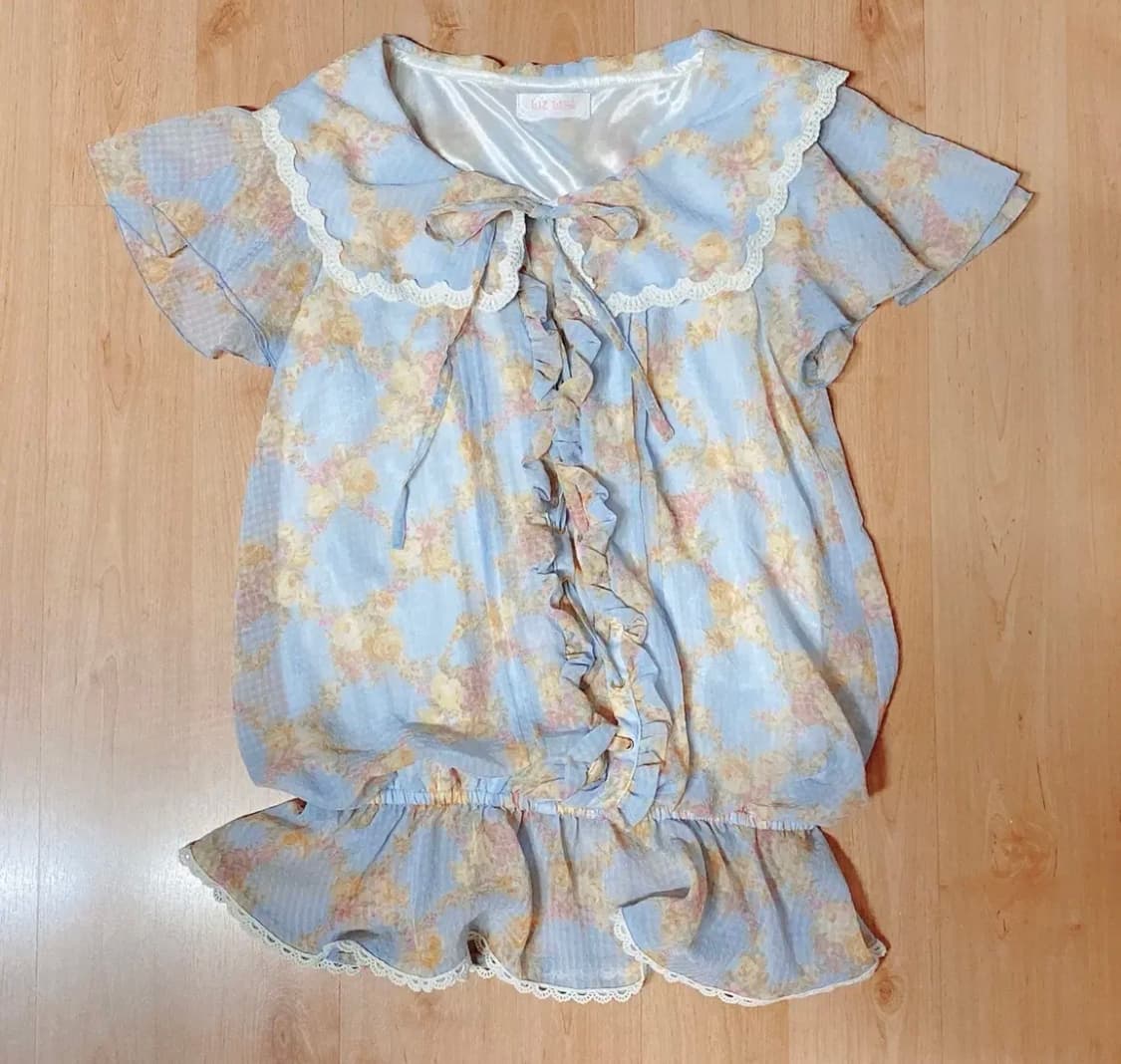 리즈리사 플라워 세일러 블라우스 파스텔 블루 여름 페어리 히메갸루 일브 상품이미지1