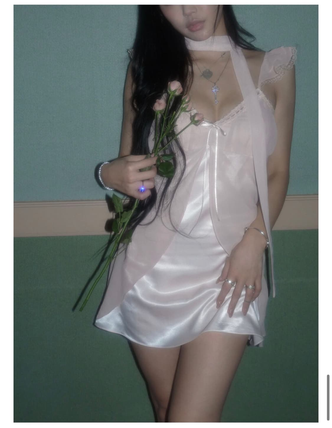 엔젤넘버555 noir lace dress (pink) M현재 공홈 품절 상품이미지1