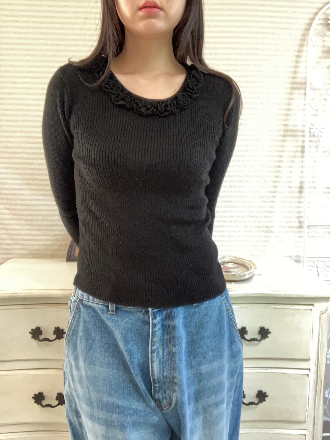 빈티지 블랙 플라워 패턴 니트 y2k 스트릿 갸루 펑키 일본빈티지 상품이미지4