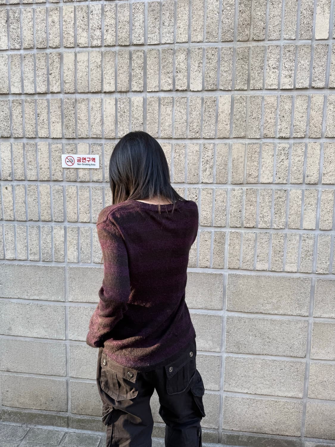 블랙&퍼플 스트라이프 슬림 니트 상품이미지8