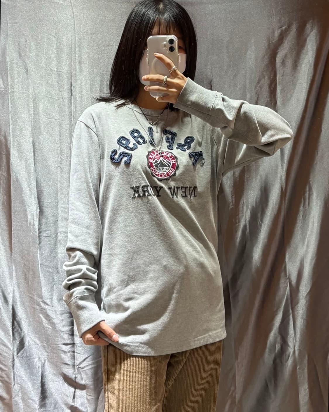 L 아베크롬비 뉴욕 로고 그레이 롱슬리브 상품이미지1