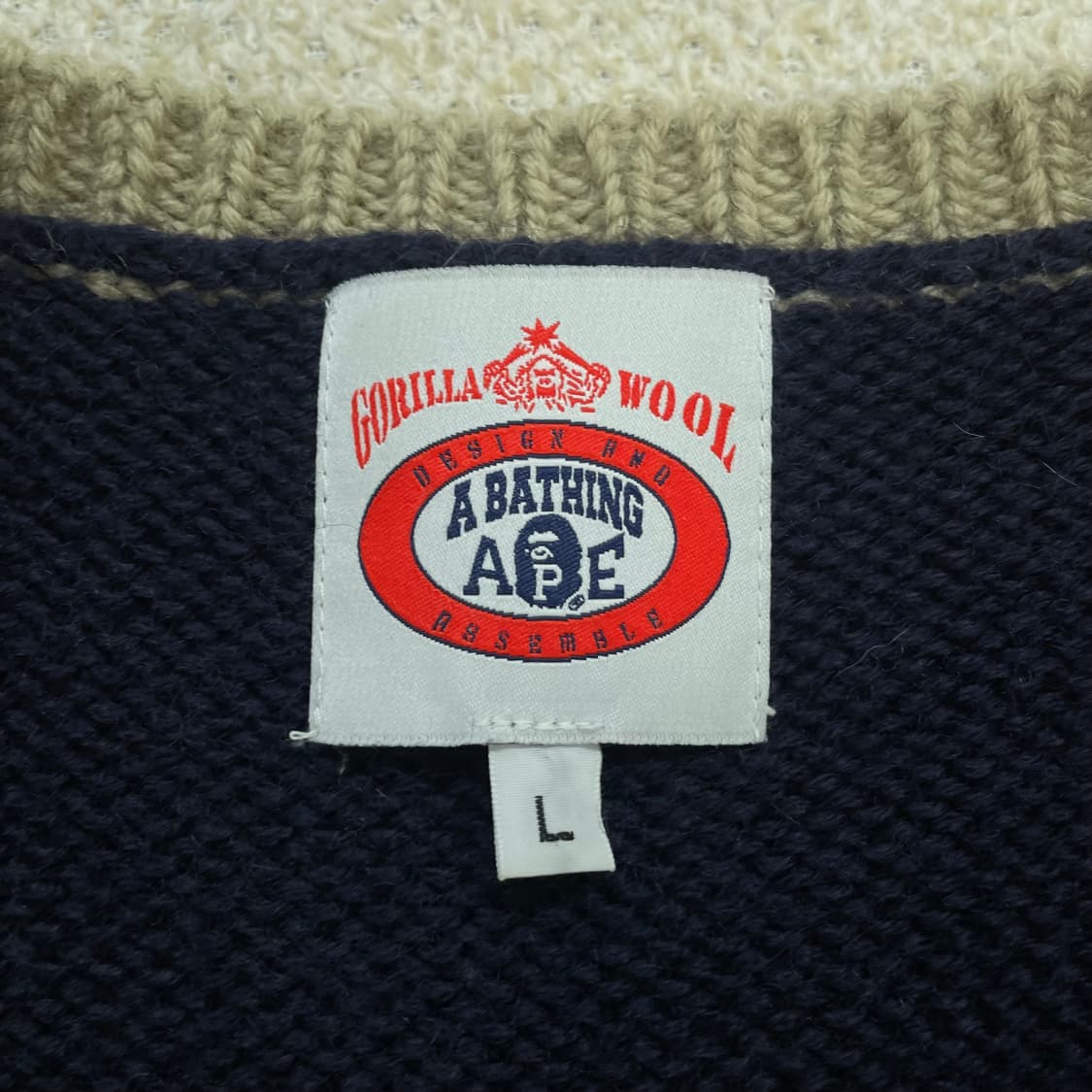 베이프 Bape 고릴라 울 크루넥 니트 네이비 베이지 상품이미지3