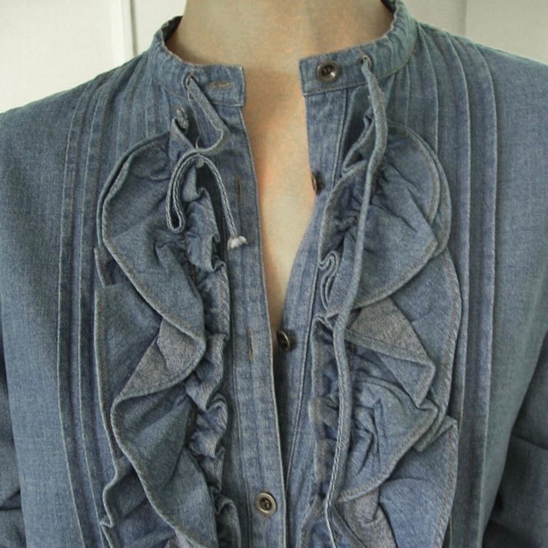 애옹쓰 데님 블라우스 country denim frill blouse 상품이미지2