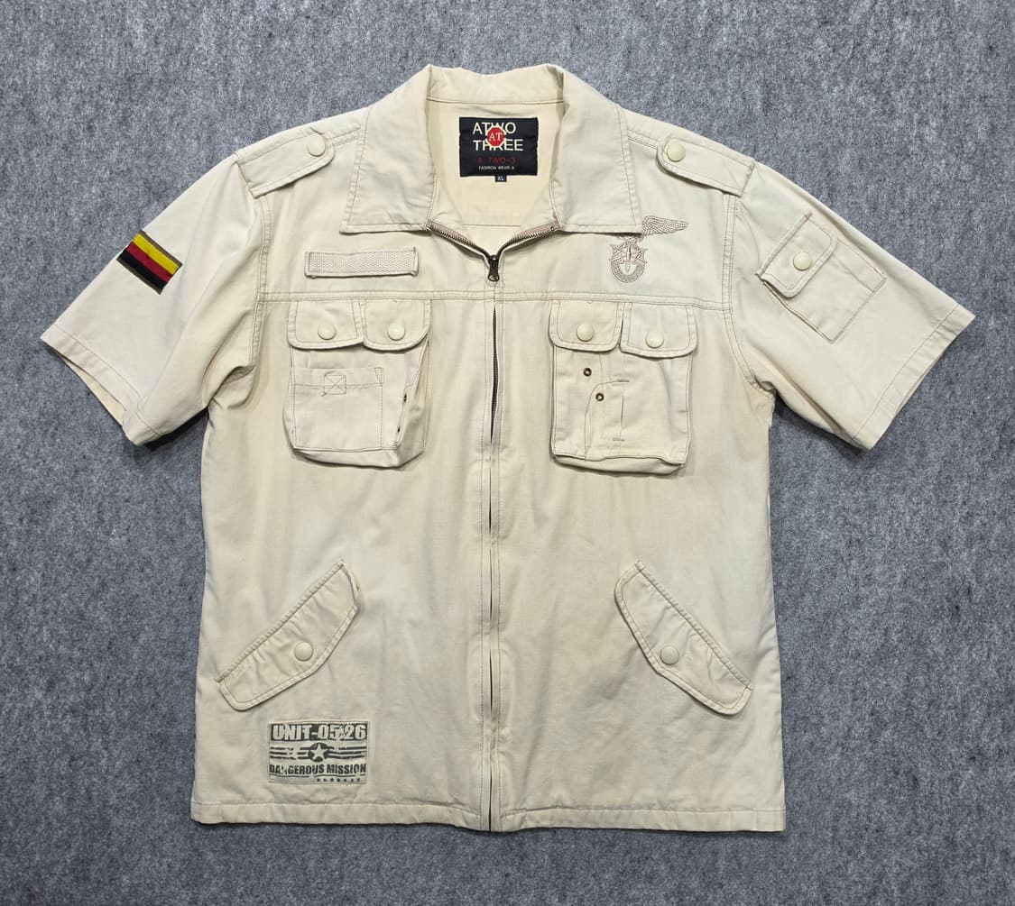 빈티지 멀티포켓 밀리터리 유틸리티 반팔 자켓 집업셔츠 XL 상품이미지1