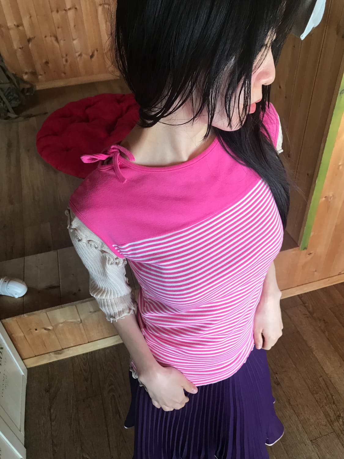 vintage stripe pink sleeveless 상품이미지2