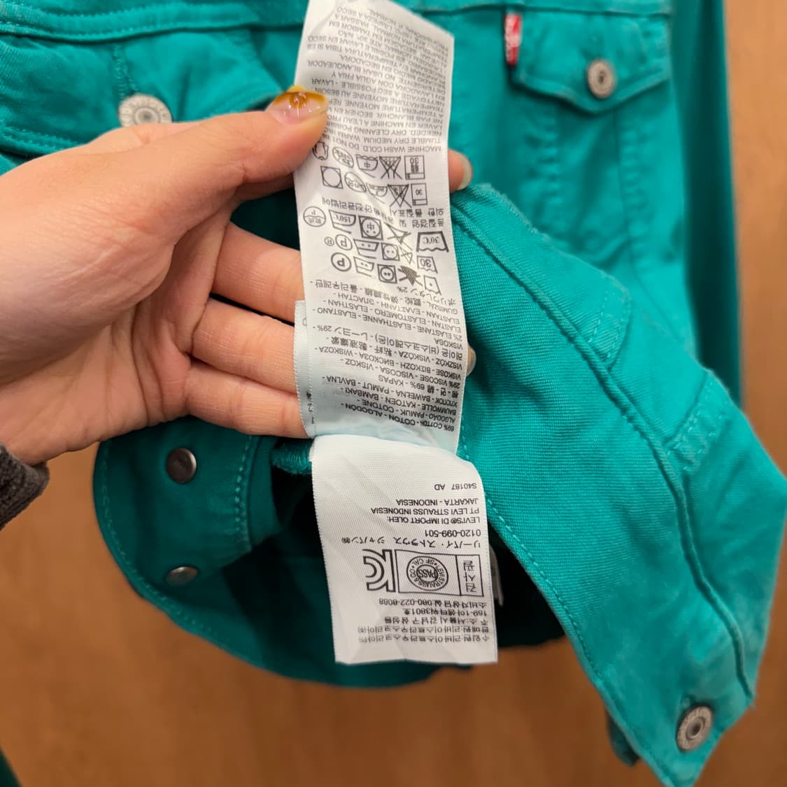 리바이스 코튼 컬러 데님 트러커 자켓 플랩 포켓 레드 탭 디테일 청록 상품이미지8