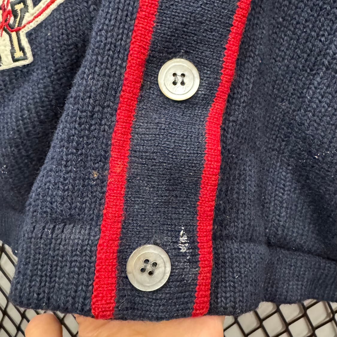 90s DKNY 빈티지 니트 가디건 패치워크 포인트 네이비 상품이미지8