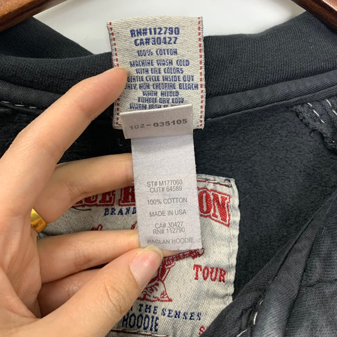 트루릴리전 y2k 와투케 스펠아웃 스티치 블랙 후드집업 상품이미지6