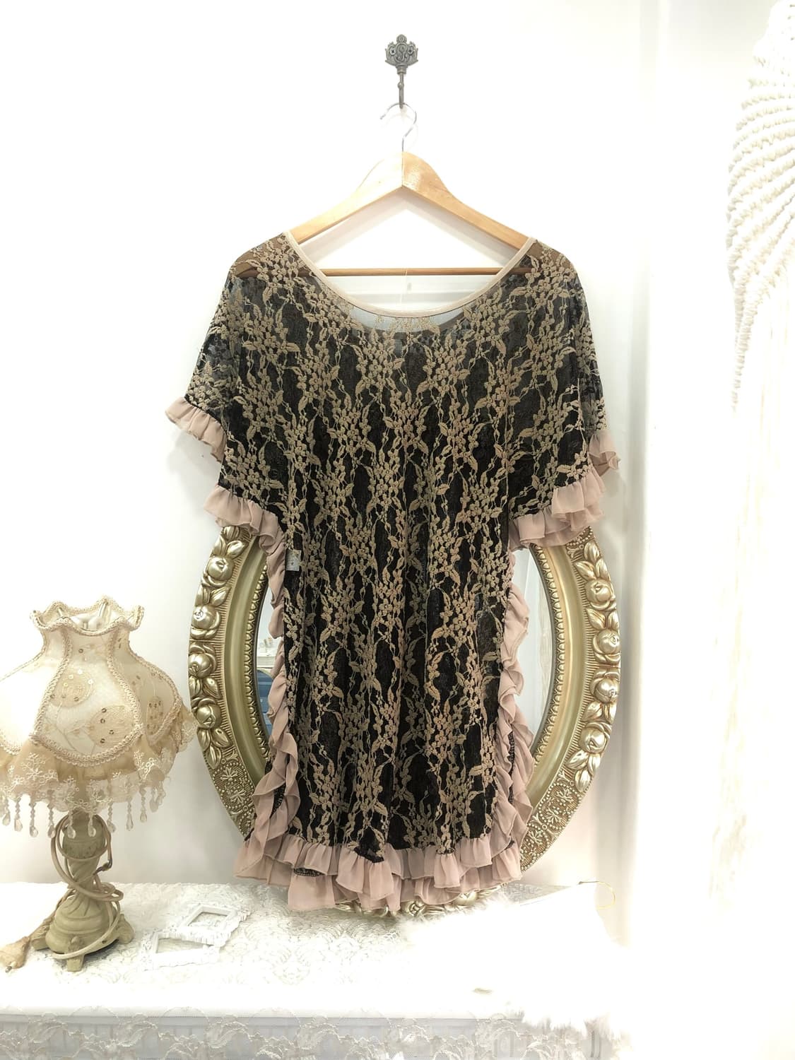 grunge brown lace mesh top 상품이미지1
