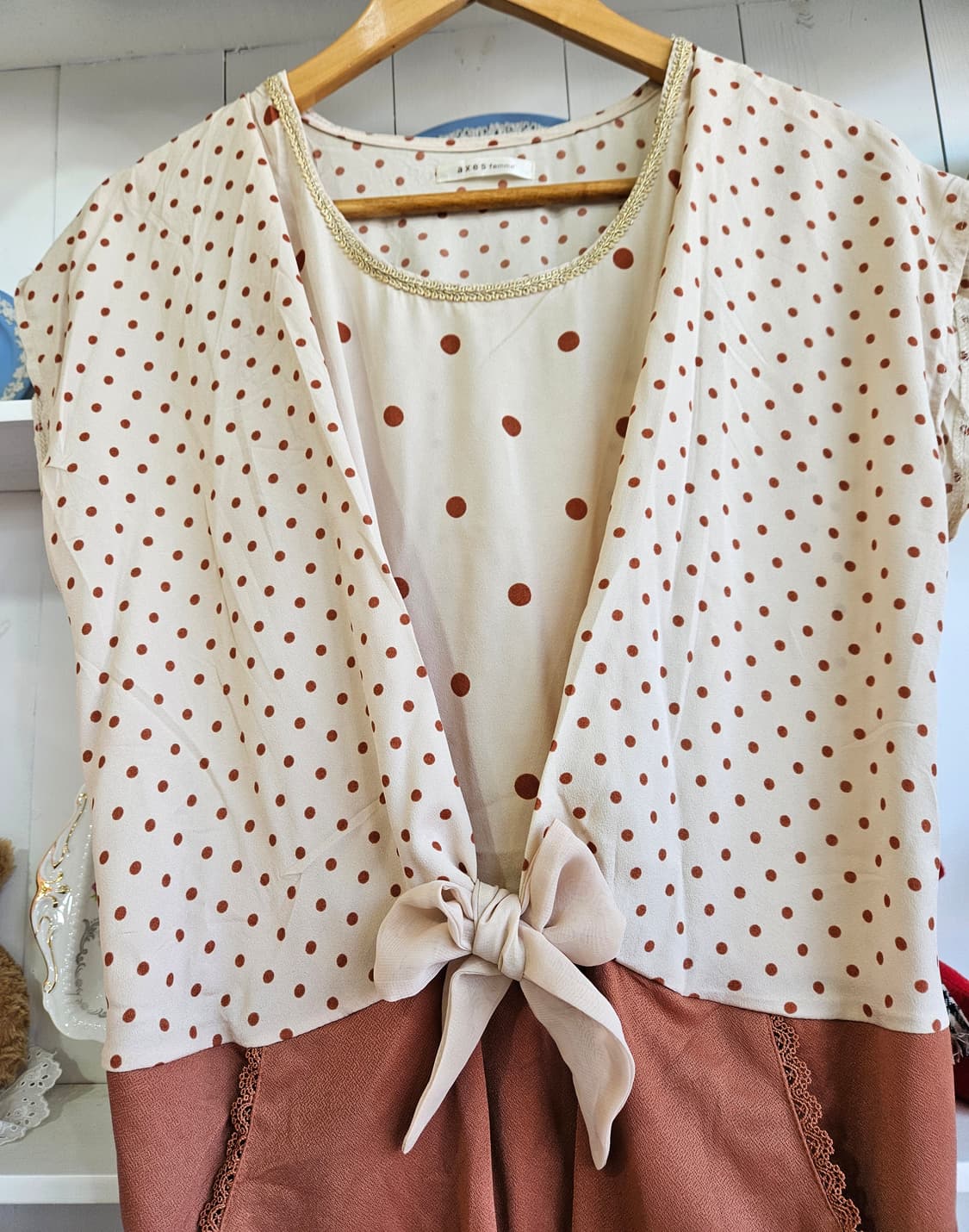 엑시즈팜(axes femme) 도트 리본 배색 원피스 상품이미지2