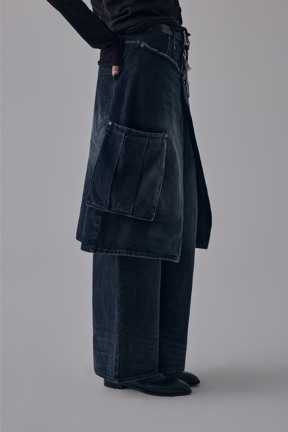 트리밍버드 랩 스커트 데님 팬츠 dark blue 상품이미지4