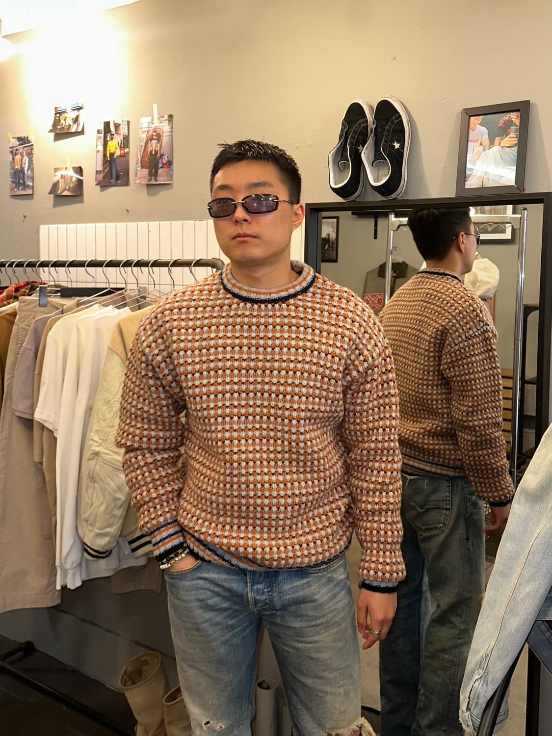 Beams check pattern detail wool knitwear 상품이미지1