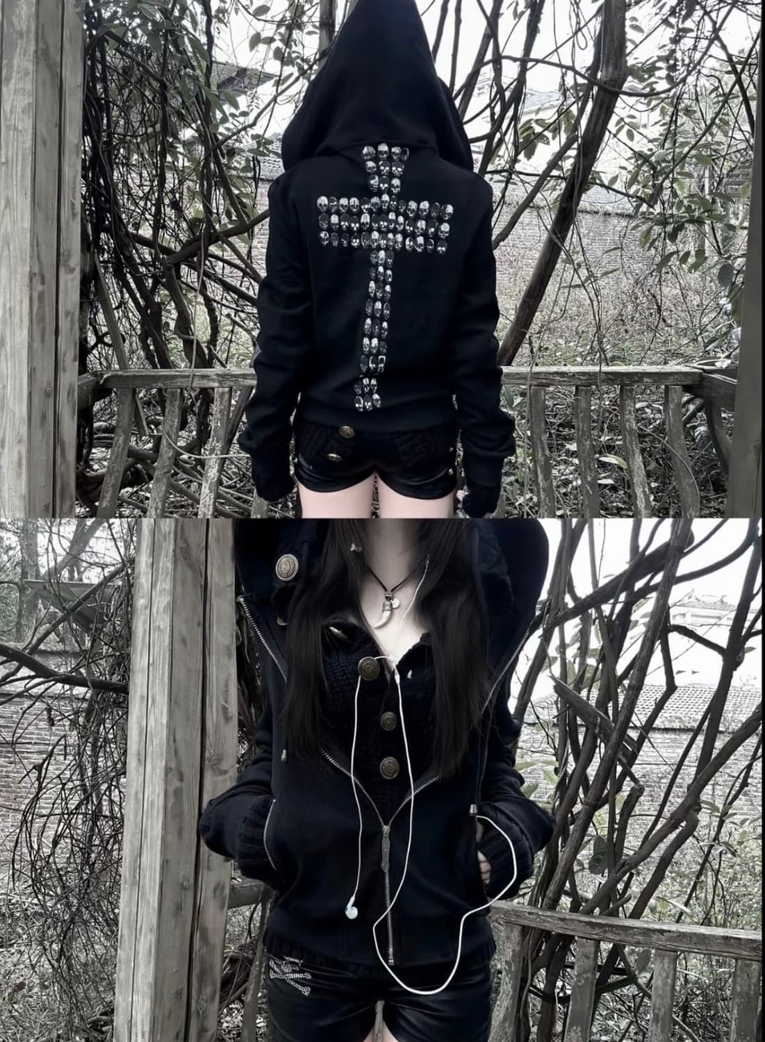 Skull Cross Embellished Hoodie 상품이미지1