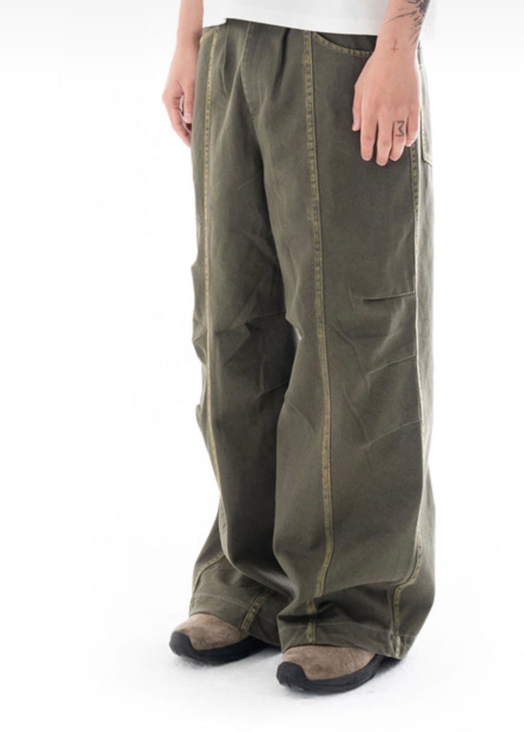 아캄 워시드 라인 데님 팬츠 카키 1사이즈 상품이미지4