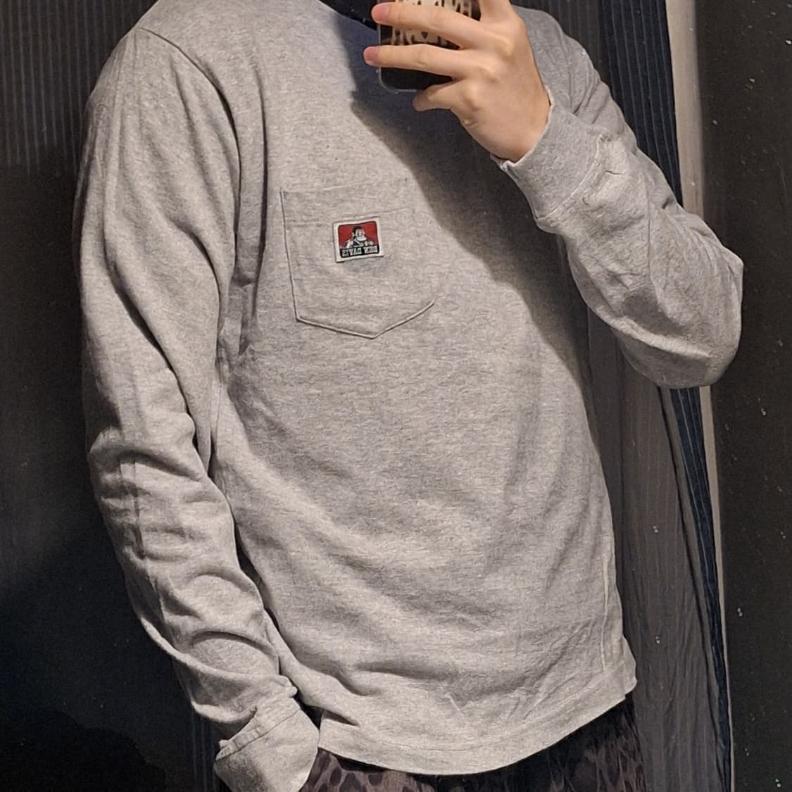벤데이비스 그레이 체스트포켓 로고패치 코튼 긴팔 티셔츠 롱슬리브 M 상품이미지1
