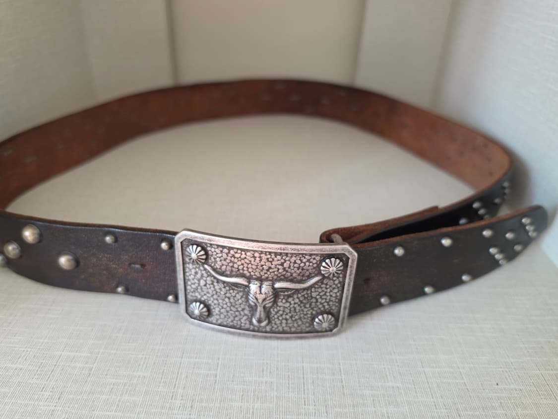 더블알엘 rrl 롱혼 스터디드 레더 벨트 34 상품이미지2