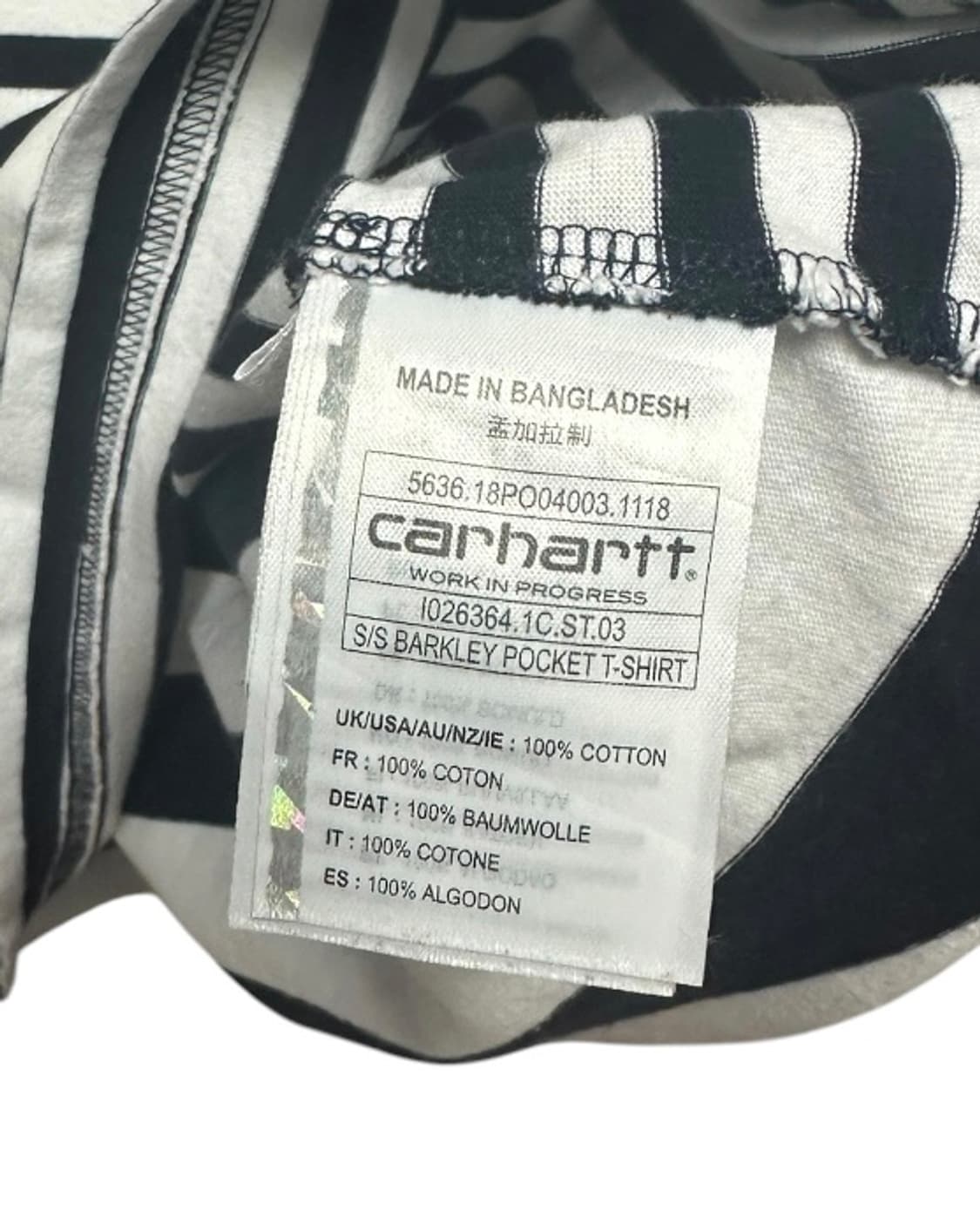칼하트(Carhartt) 네이비 스트라이프 포켓 반팔티 L size 상품이미지8