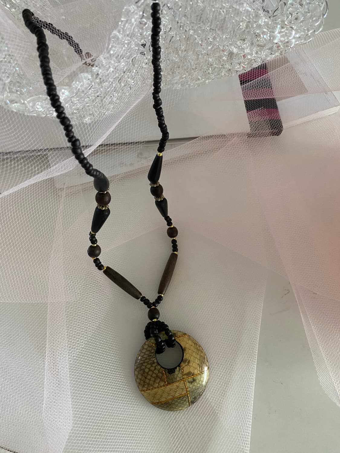 빈티지 우드 & 레진 도넛 펜던트 네크리스 목걸ㅇ 상품이미지3