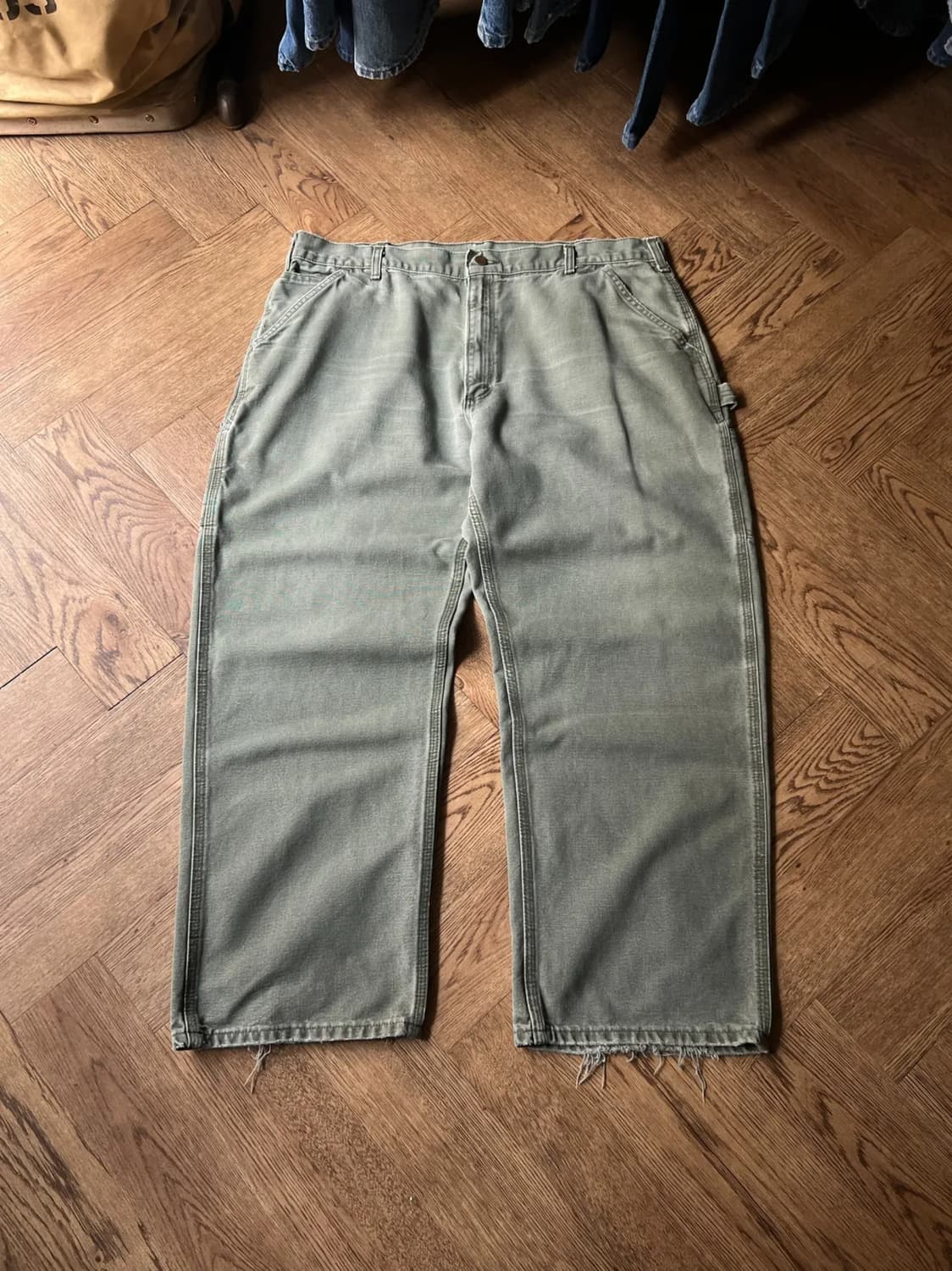 [40]칼하트 USA 빈티지 페이딩 모스그린 싱글니 카펜터 워크 팬츠 상품이미지1