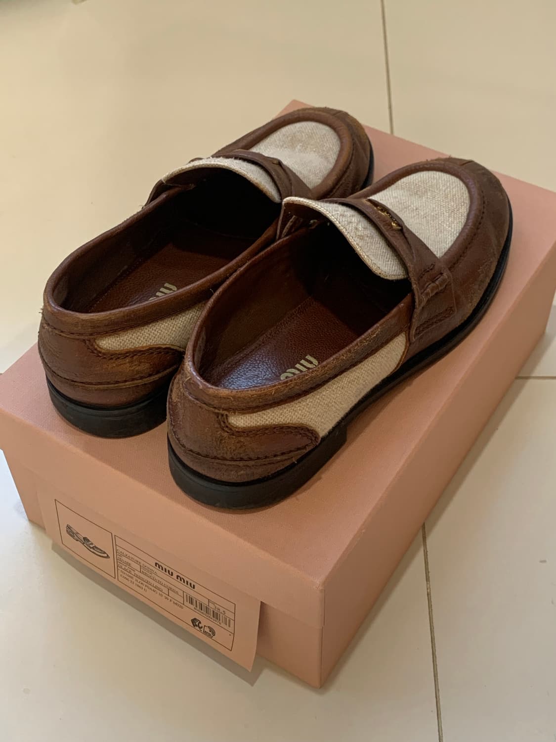 미우미우 리넨 레더 페니 로퍼 상품이미지3