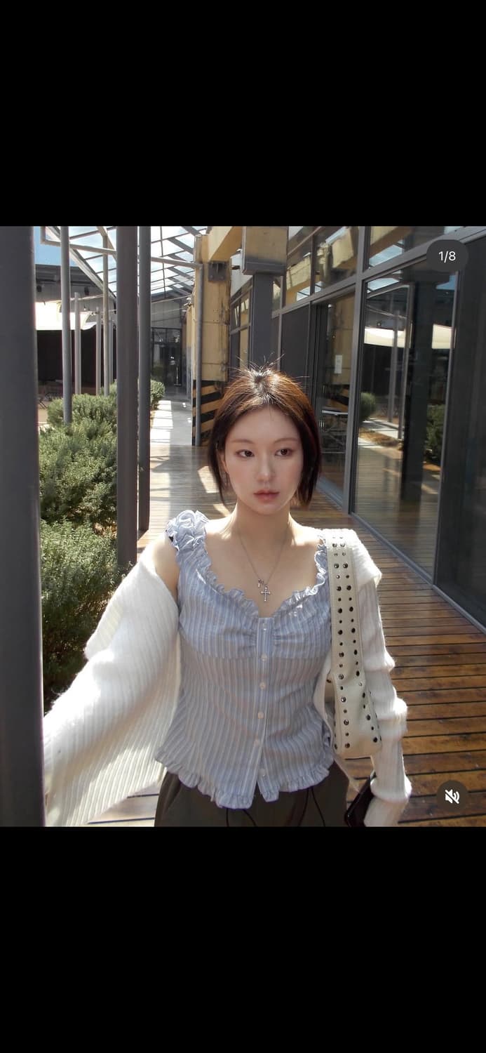 스트라이프 블라우스 소라색 새상품 상품이미지6