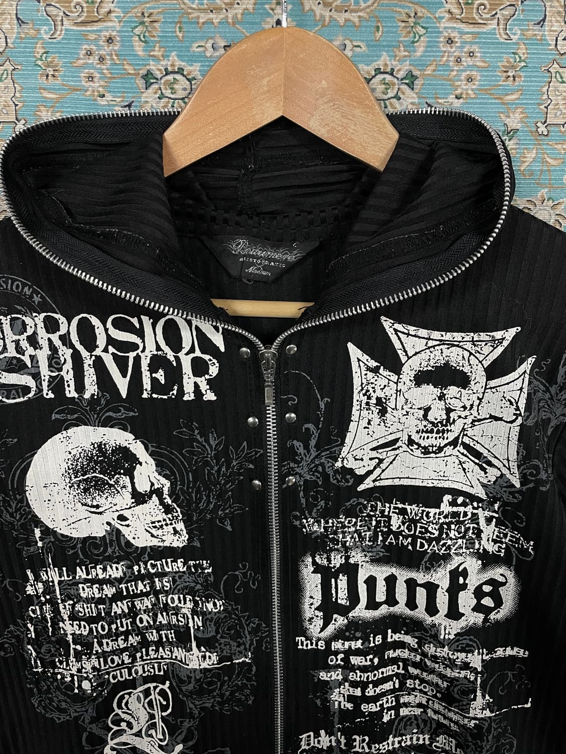 JPN Y2K 펑크 스컬 스모키 메쉬 풀집업1682 상품이미지2