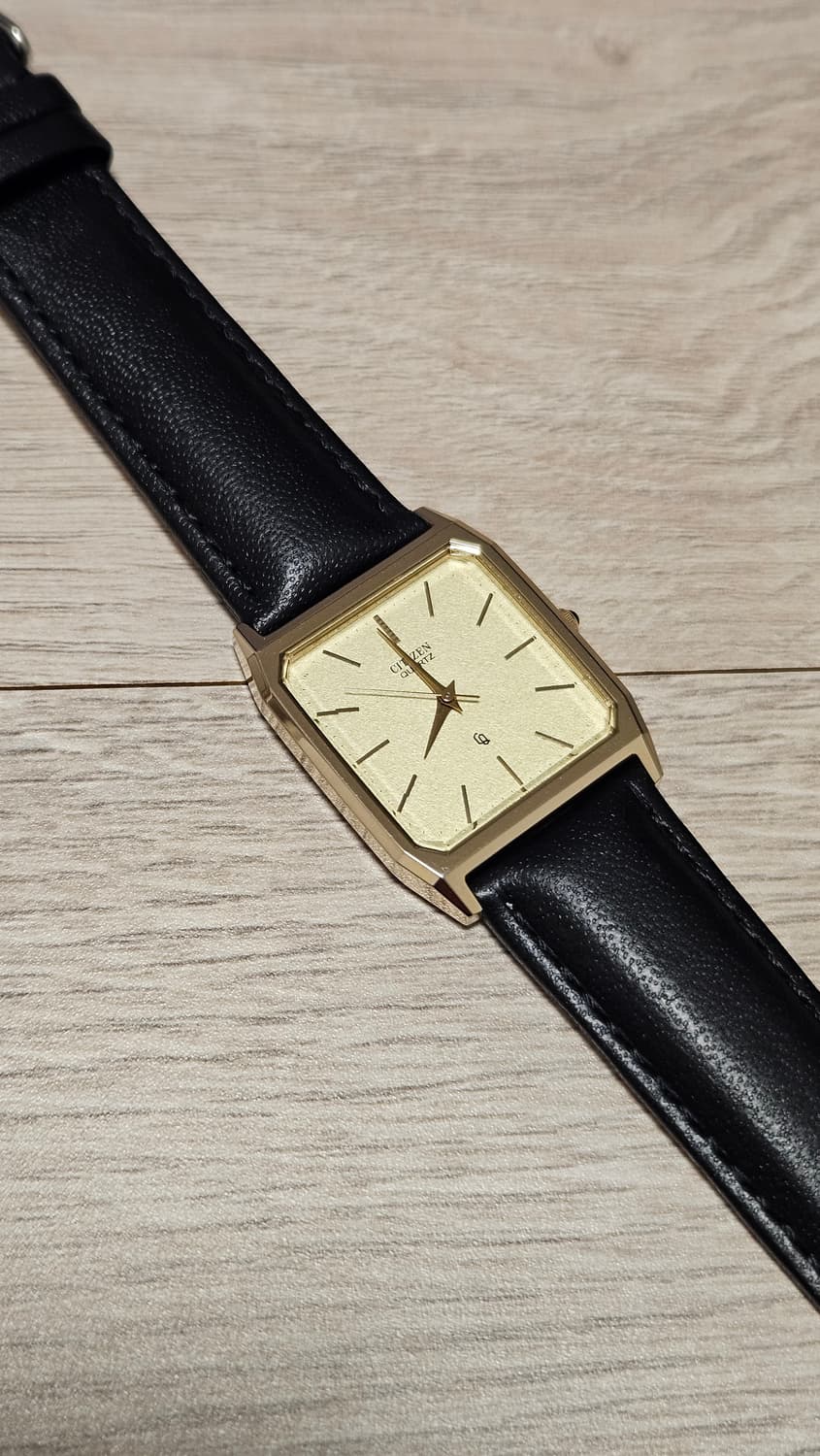 빈티지 시티즌 쿼츠 사각 드레스 금장 가죽 시계 상품이미지3