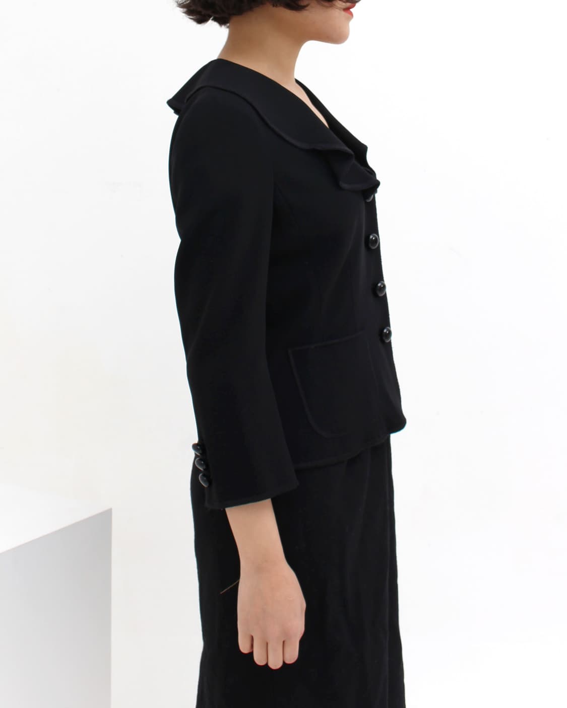 모스키노 Moschino 빈티지 러플 프릴 스티치 자수 숏 7부 블랙 자 상품이미지10