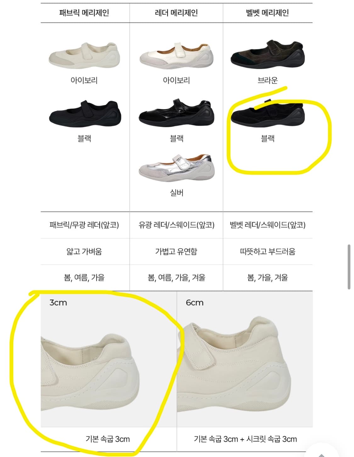 세인트 새틴 메리제인 키높이 스니커즈 벨벳블랙 3cm 250 상품이미지2