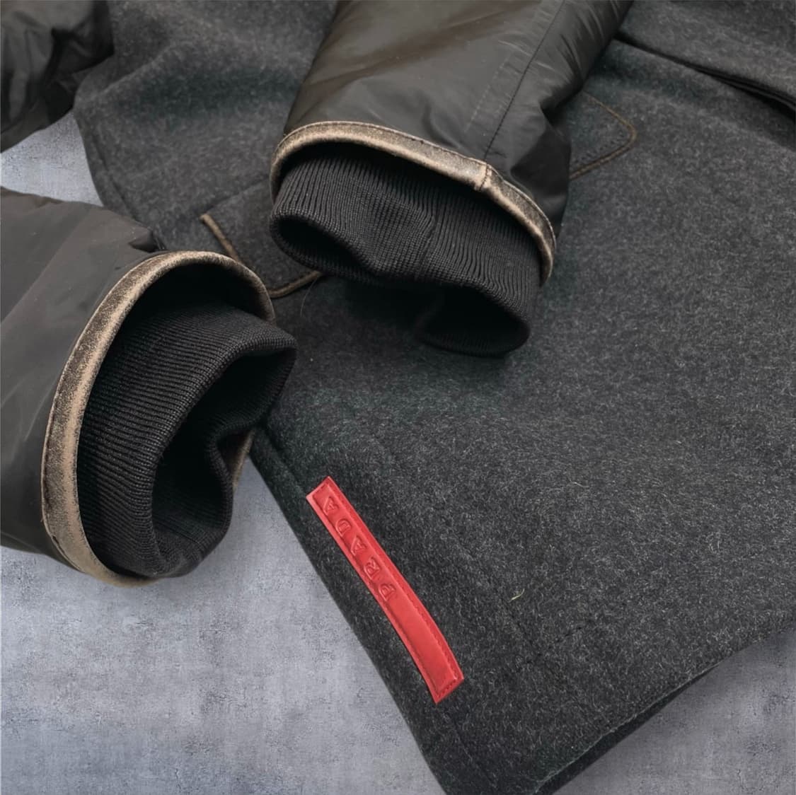 프라다 Prada 블랙 차콜 나일론 울 믹스 후드 자켓 점퍼 52 상품이미지6