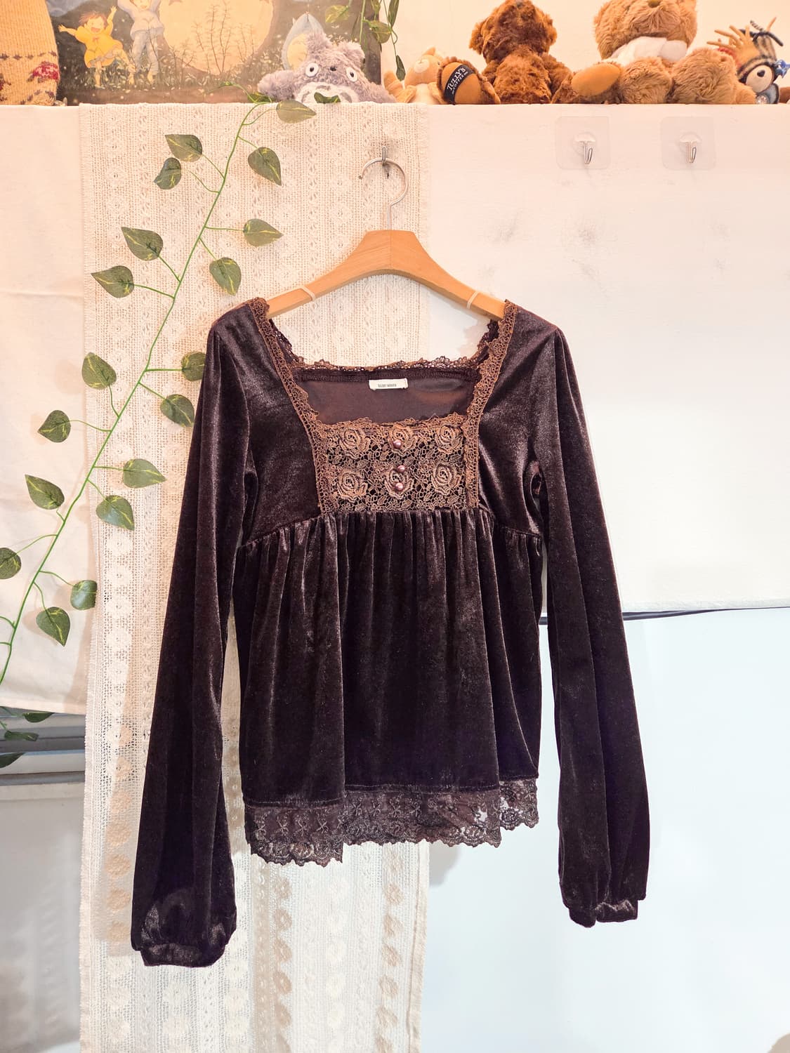 브라운 벨벳 레이스 슬리브 상품이미지1