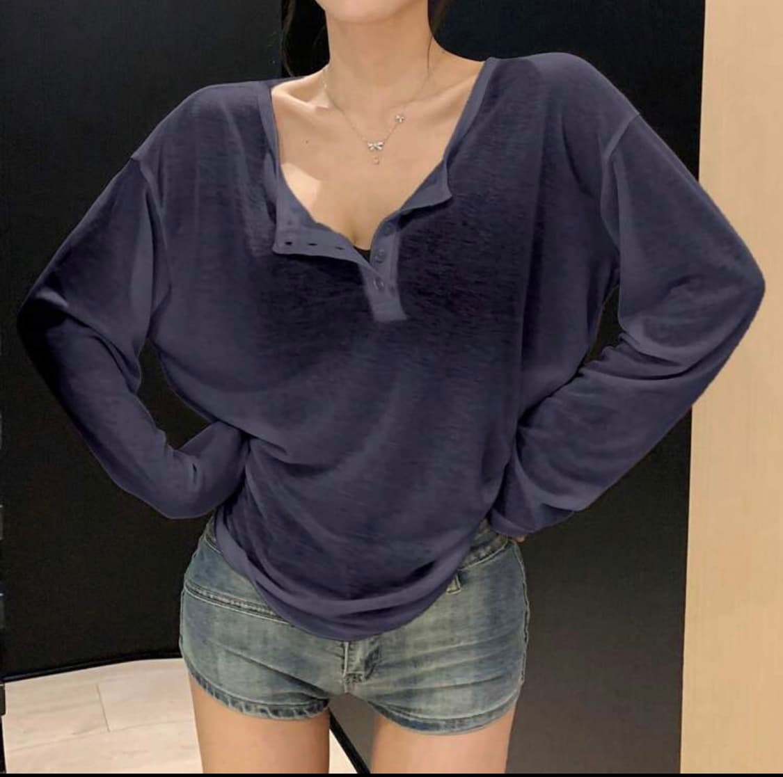 남색 여리긴팔티 상품이미지1