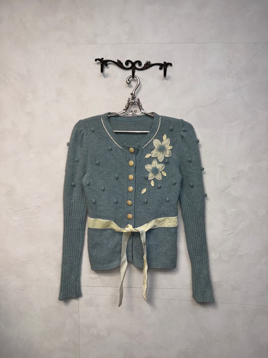Sky blue bohemian flower knit ball 가디건 상품이미지3