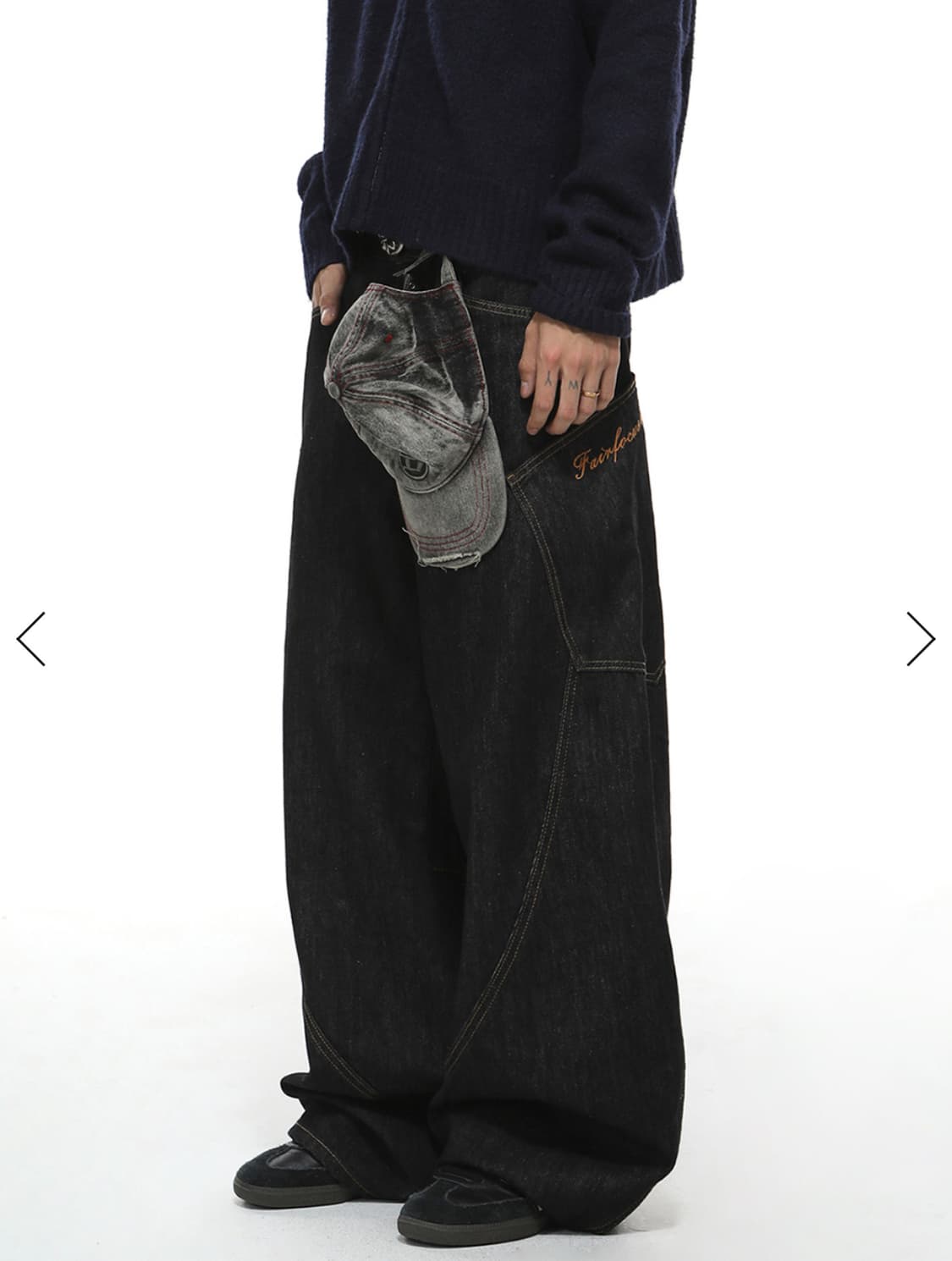 비엑세스 와이드 블랙 데님 팬츠 상품이미지2