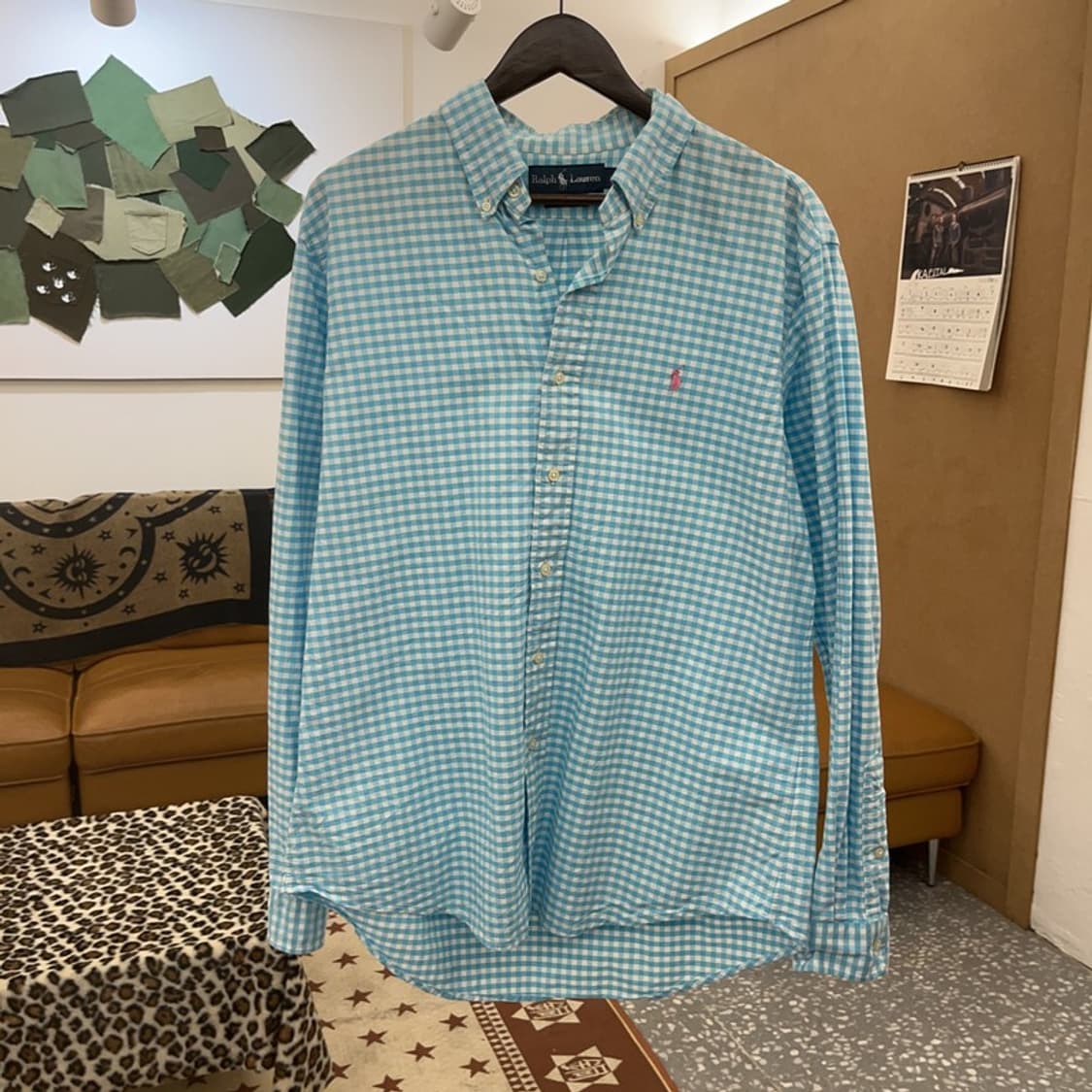폴로 랄프로렌 커스텀핏 핑크포니 스카이블루 체크 셔츠 L C09703 상품이미지3