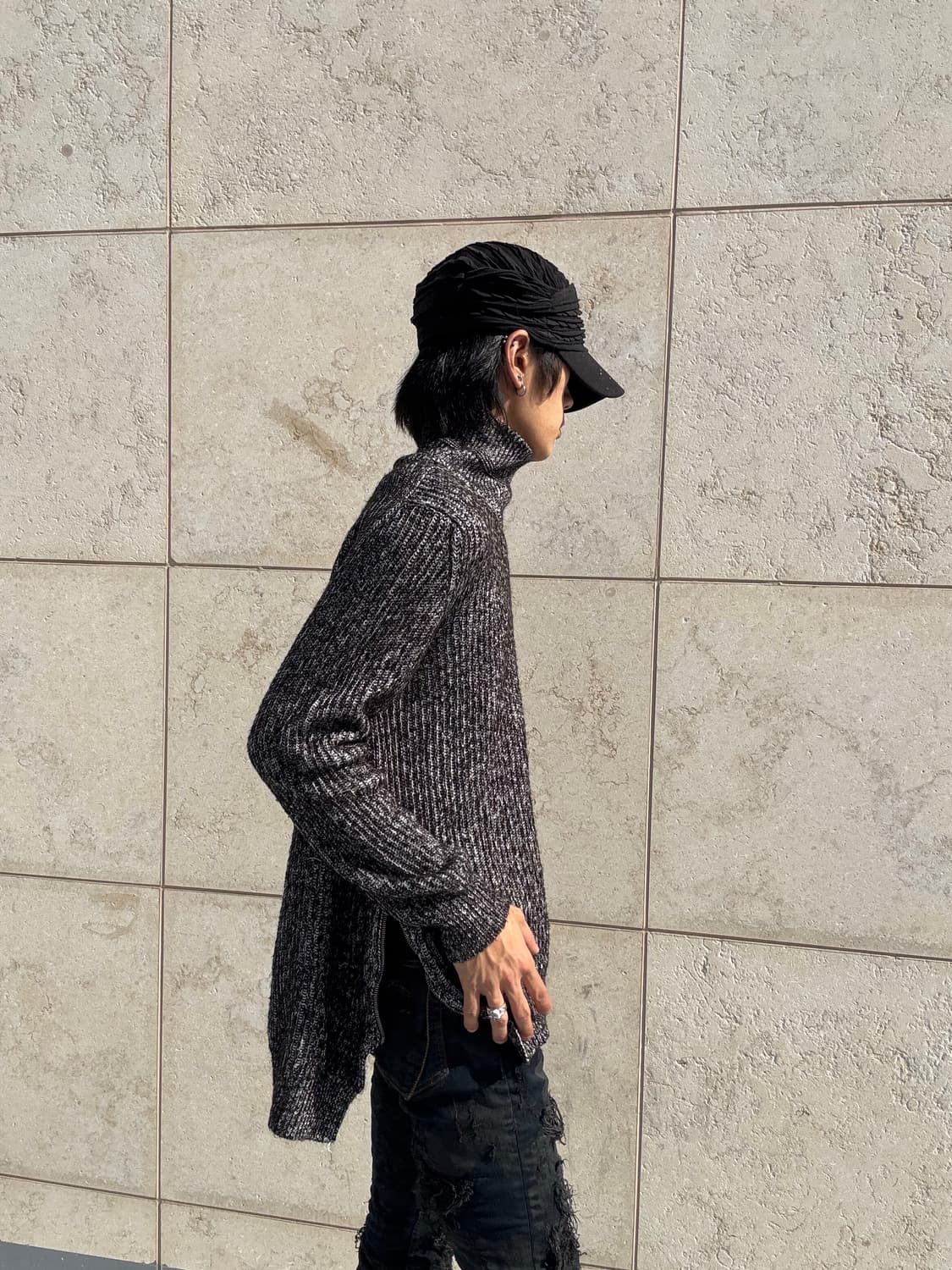 “Vintage”Black&Grey High Neck Zipper det 상품이미지6