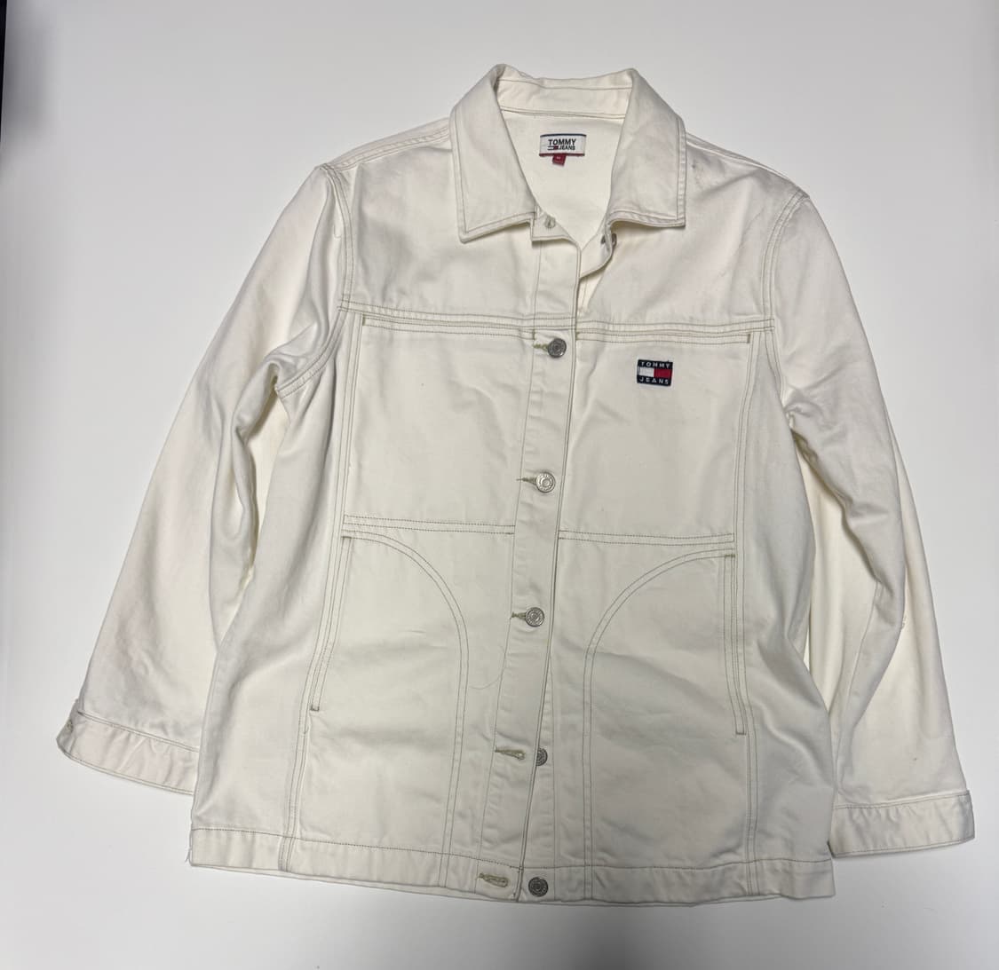 타미 Tommy 진스 화이트 스티치 데님 자켓 M 상품이미지1