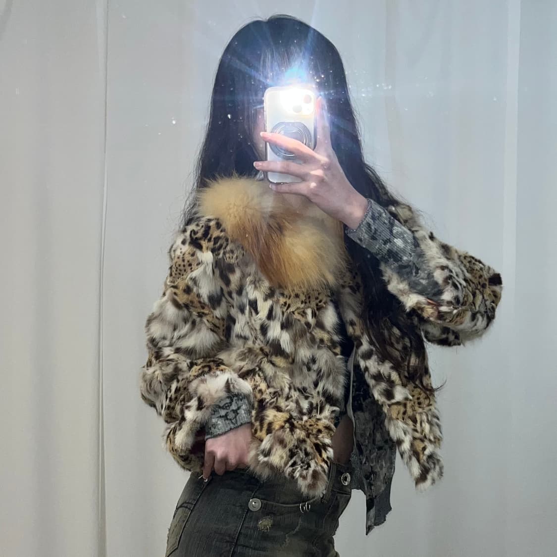 레오파드 퍼 자켓(래빗/폭스 믹스) 상품이미지2