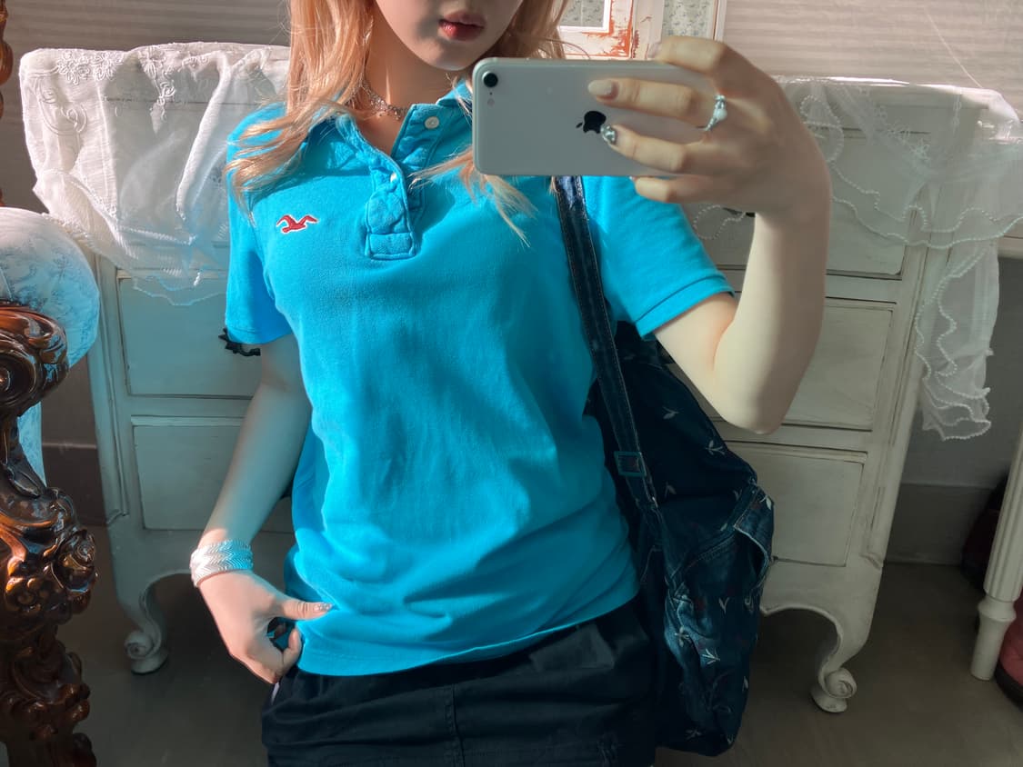 홀리스터  아쿠아 블루 하이틴 반팔 카라티 상품이미지4