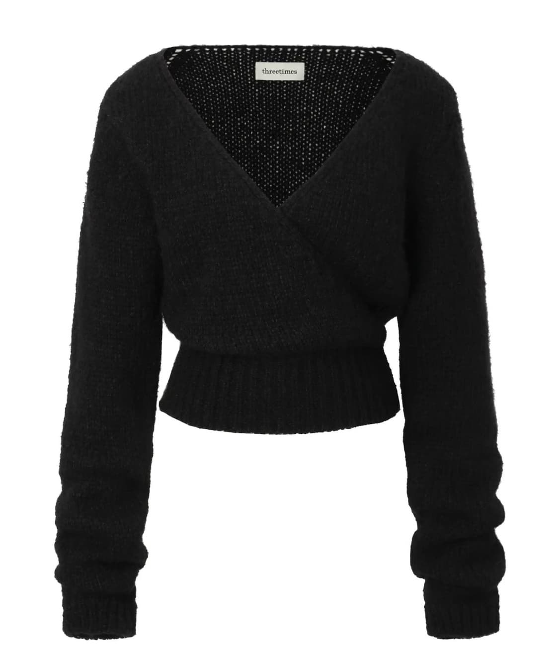 쓰리타임즈 Wrap knit top black 상품이미지1