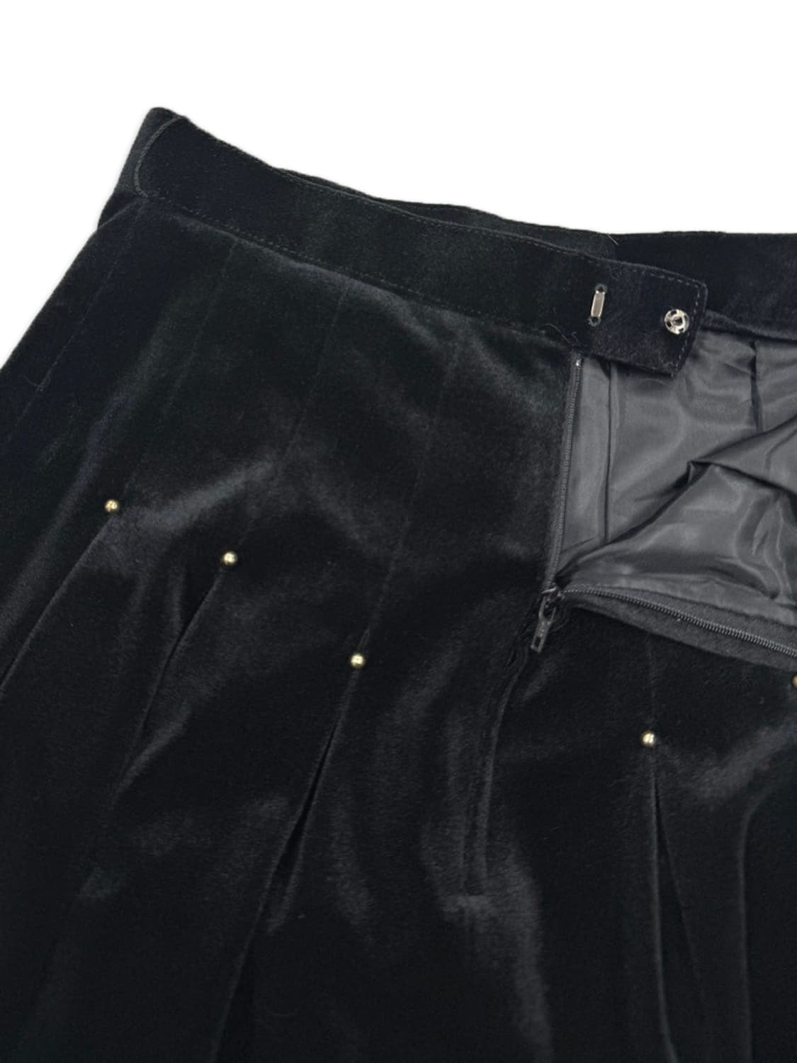빈티지 블랙 벨벳 스터드 플리츠 플레어 미디 스커트 상품이미지4