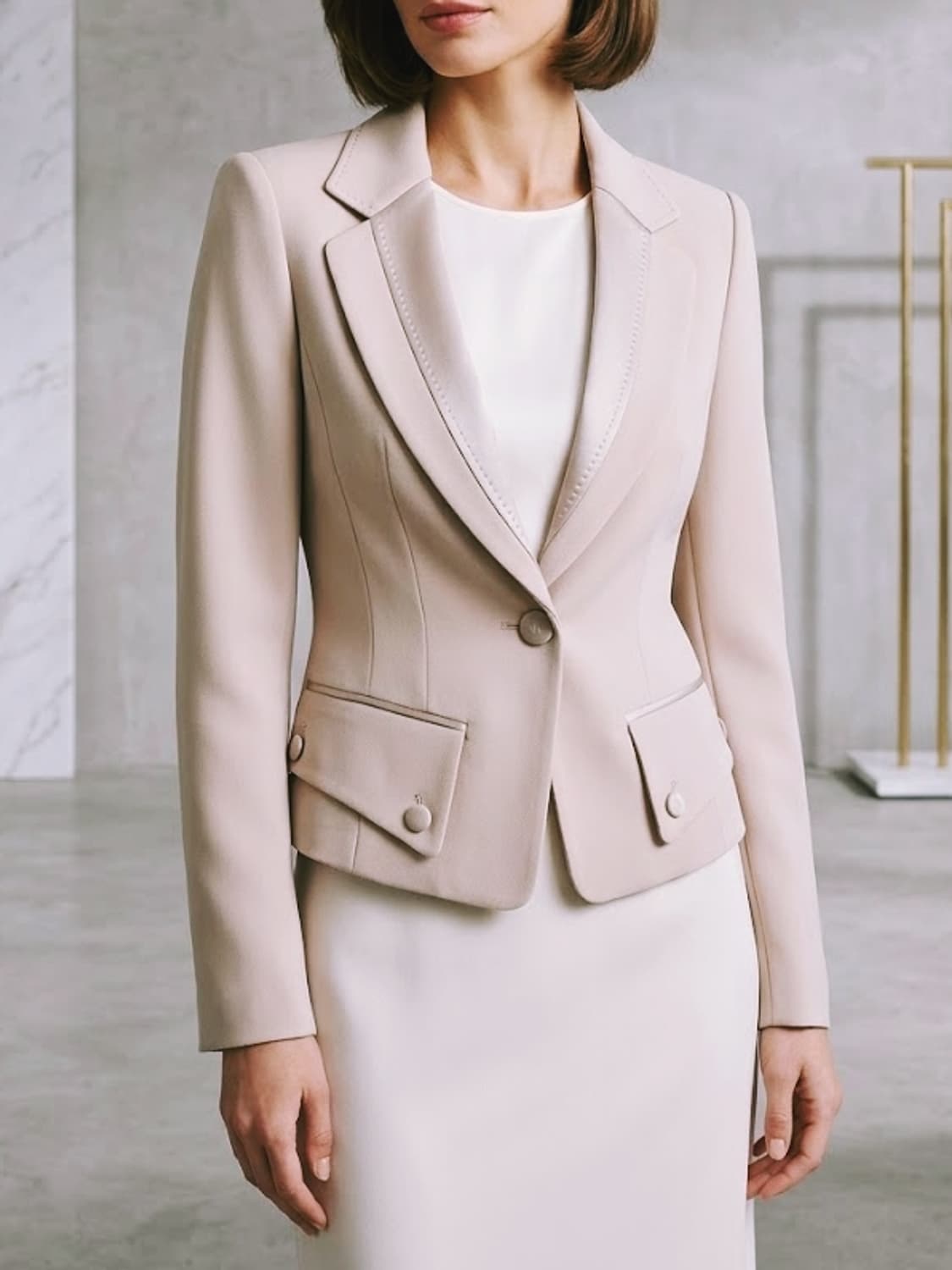 미니멈 배색카라 크롭자켓 55 아이보리 상품이미지1