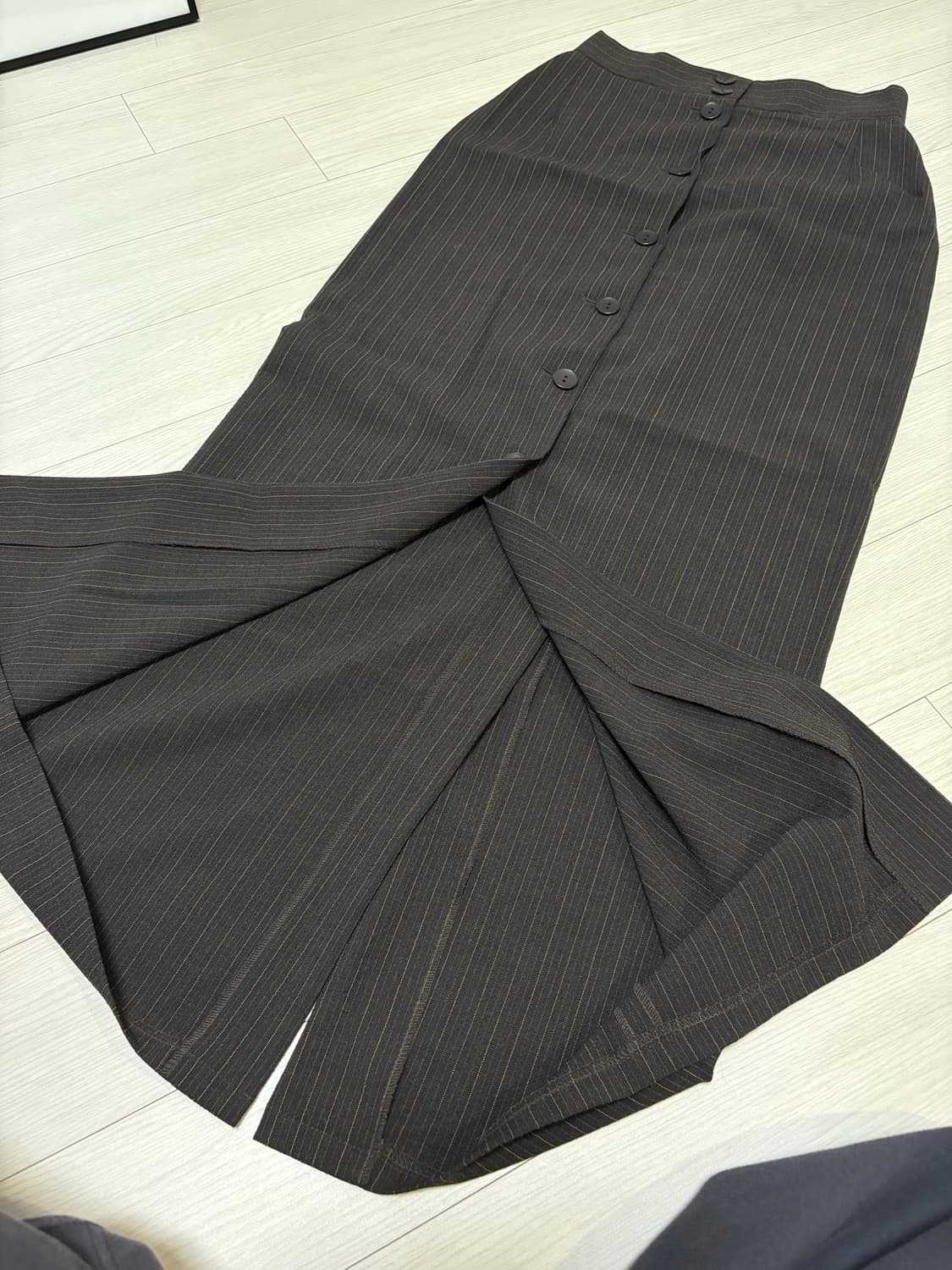 빈티지 핀스트라이프 롱 버튼 슬릿 스커트 25인치 상품이미지2