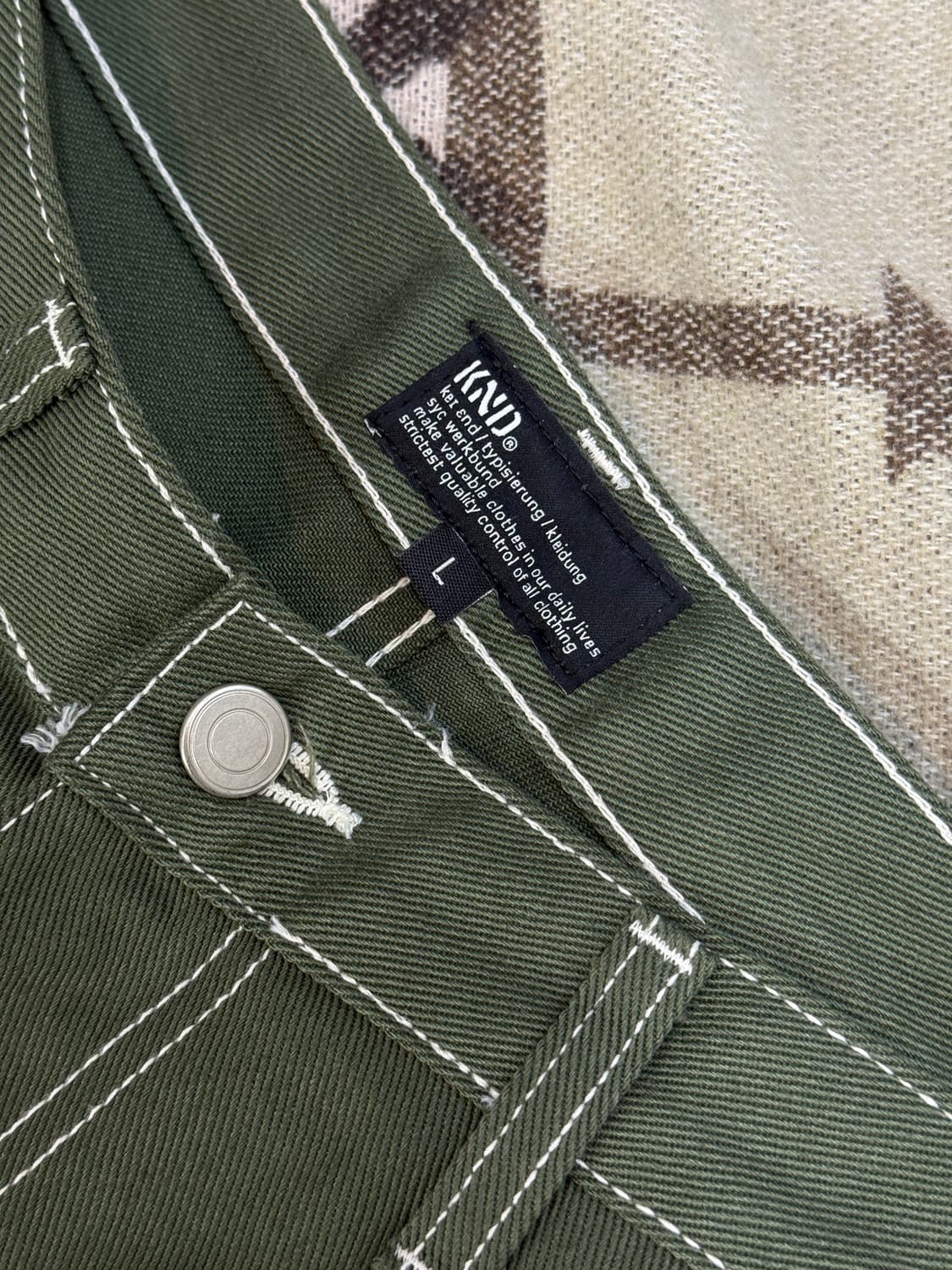 케이엔드 히로이 더블니 와이드 팬츠 카키 상품이미지4