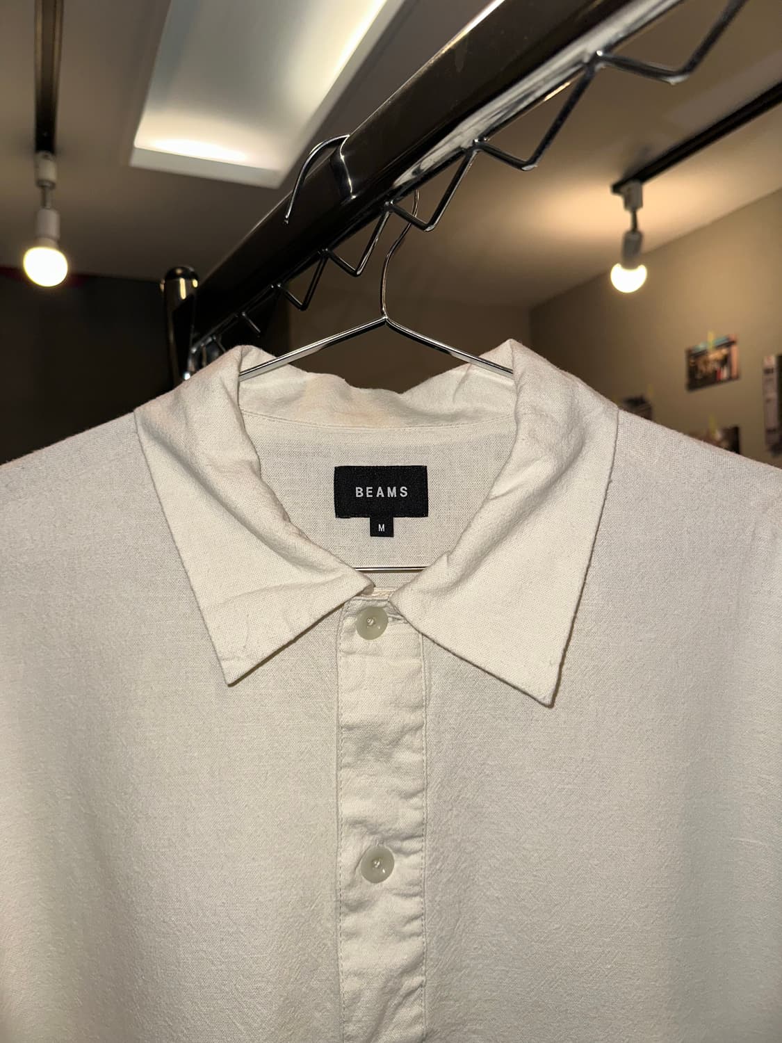 Beams henry-neck material short shirt 상품이미지3