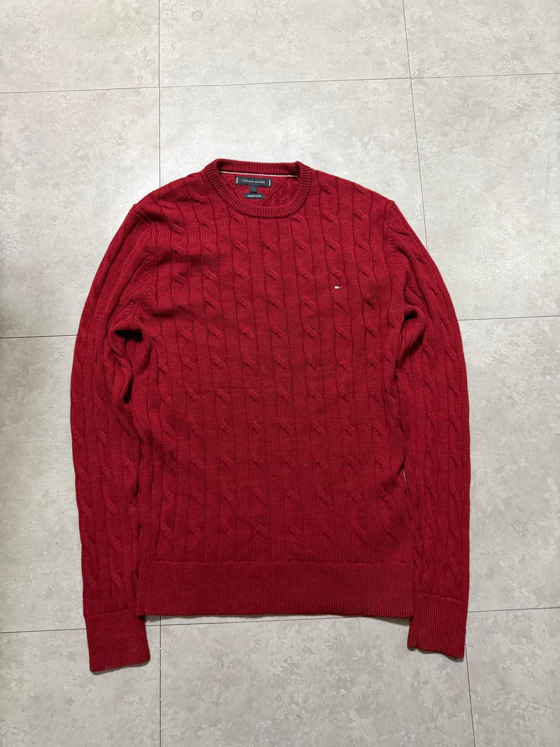 타미힐피거 버건디 프리미엄 울 케이블 니트 100size   상품이미지1